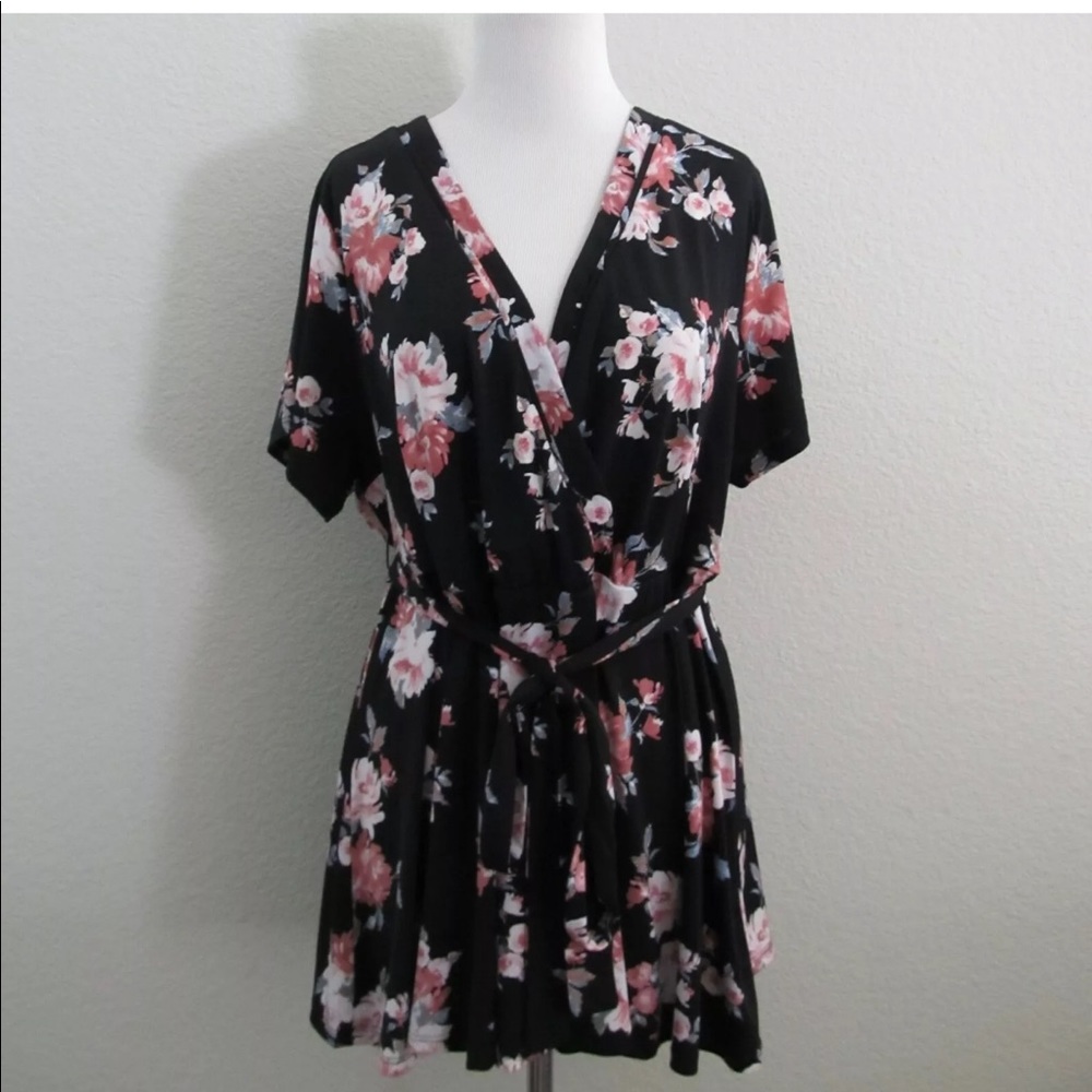 Black and Floral Wrap Blouse